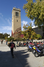 Scooting around campus near the Carillon Tower